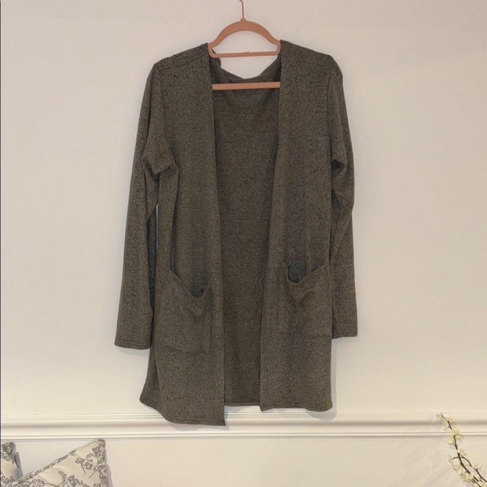 Green Open Front Long Cardigan Sweater